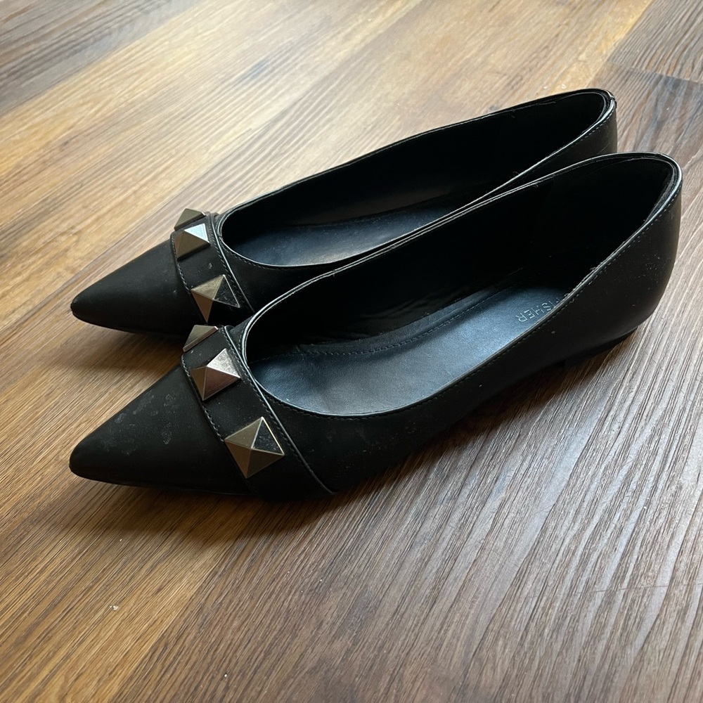 Marc Fisher Black Studded Pointed Flats